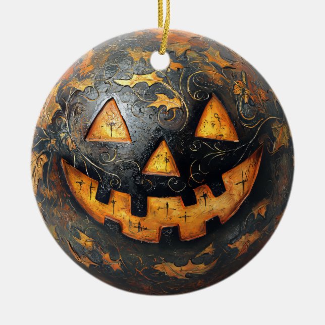 Ornamento De Cerâmica Halloween Pumpkin (Frente)