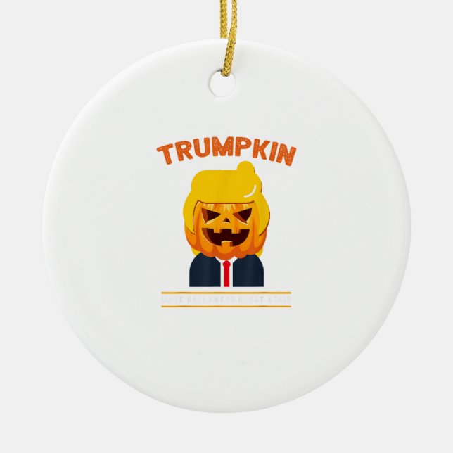 Ornamento De Cerâmica Halloween Trumpkin Engraçado Pumpkin Halloween (Frente)