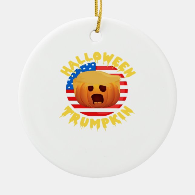 Ornamento De Cerâmica Halloween Trumpkin Funny Pumpkin Parody (Frente)