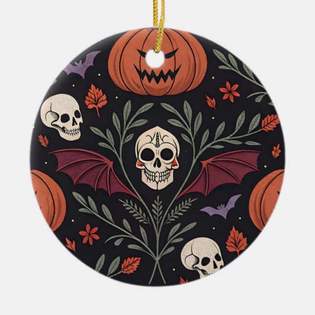 Ornamento De Cerâmica Halloween Vibes Pattern (Frente)