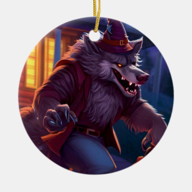 Ornamento De Cerâmica Halloween/werewolf/outono/outono (Frente)