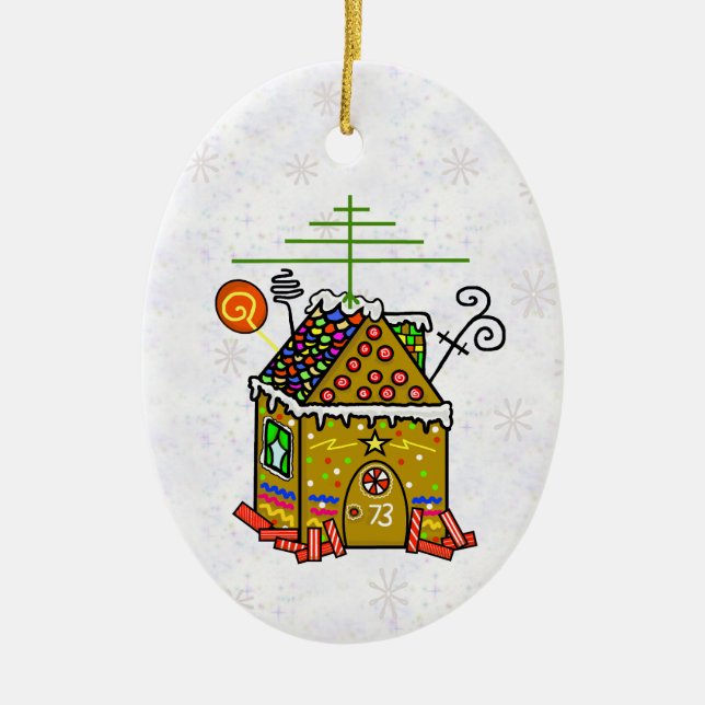 Ornamento De Cerâmica Ham Radio Gingerbird Ornament (Frente)