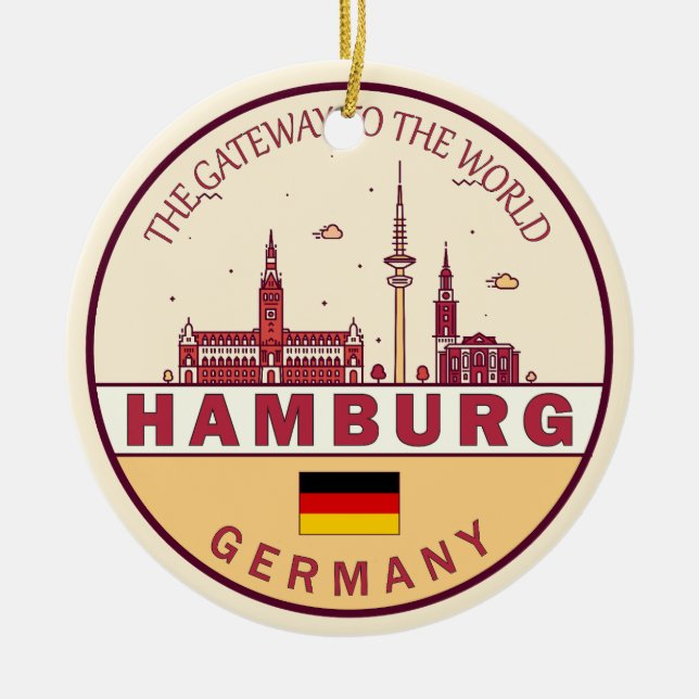 Ornamento De Cerâmica Hamburg Germany City Skyline Emblem (Frente)