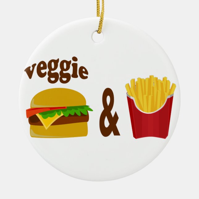 Ornamento De Cerâmica Hamburguer e fritadas do vegetariano (Frente)