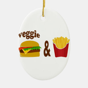 Ornamento De Cerâmica Hambúrguer Vegetariano e Batatas Fritas