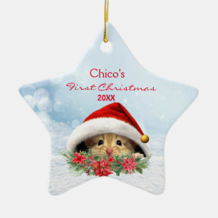 Ornamento De Cerâmica Hamster alemão personalizado no Natal de Santa Hat