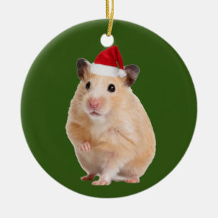 Ornamento De Cerâmica Hamster Com Natal De Chapéu