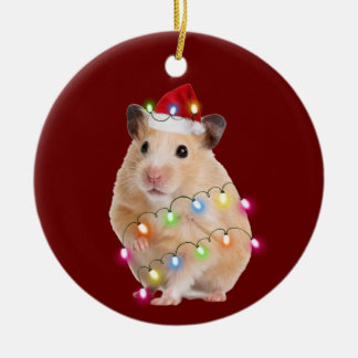 Ornamento De Cerâmica Hamster com o Natal do Hat Scaft