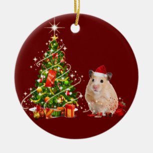Ornamento De Cerâmica Hamster Com O Natal Do Hat Scafts