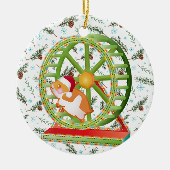 Ornamento De Cerâmica hamster do xmas santa claus (Frente)