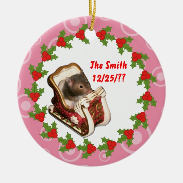 Ornamento De Cerâmica Hamster em um trenó (Frente)