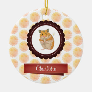 Ornamento De Cerâmica Hamster vermelho e cor-de-rosa das meninas