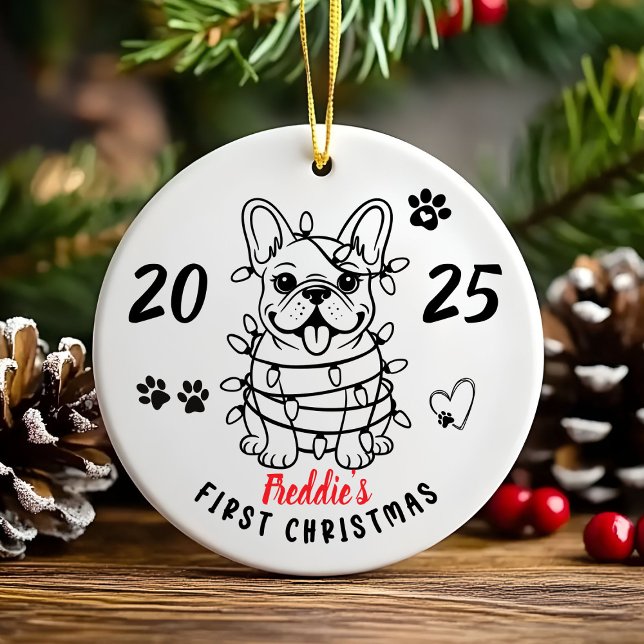Ornamento De Cerâmica Hand drawn custom French Bulldog (Hand Drawn Custom French Bulldog Ceramic Ornament)