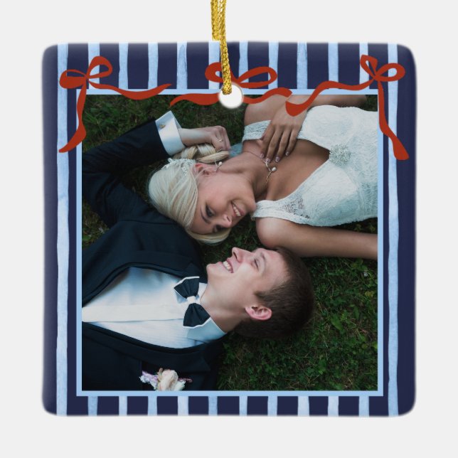 Ornamento De Cerâmica Hand Drawn Red Bows Merry Married   (Frente)