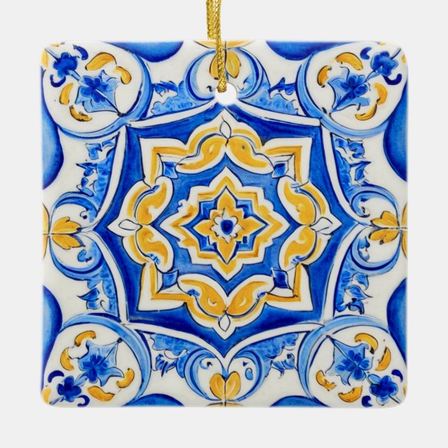 Ornamento De Cerâmica Hand-Painted Majolica Pattern (Frente)