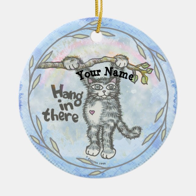Ornamento De Cerâmica Hang In There Cat   (Frente)