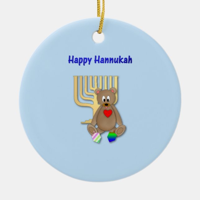 Ornamento De Cerâmica Hannukah feliz (Frente)