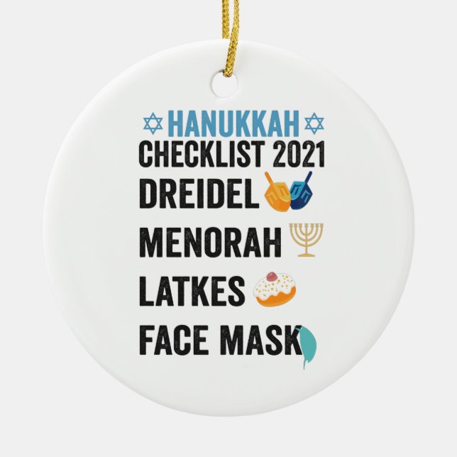 Ornamento De Cerâmica Hanukkah 2021 Checklist Dreidel Menorah Máscara (Frente)