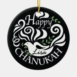 Ornamento De Cerâmica Hanukkah Chanukah Blackboard Dove Circle Ornament