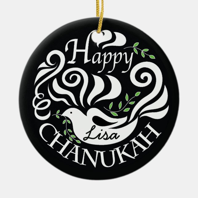 Ornamento De Cerâmica Hanukkah Chanukah Blackboard Dove Circle Ornament (Frente)