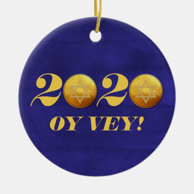 Ornamento De Cerâmica Hanukkah Covid 2020 Gelt Coin Oy Vey (Frente)