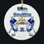 Ornamento De Cerâmica Hanukkah Dancing Dreidels e Jelly Doughnut<br><div class="desc">Você está vendo The Lee Hiller Designs Collection of Home and Office Decor,  Roupa,  Gifts and Coleções. As Designs incluem Lee Hiller Photoographic e Mixed Media Digital Art Collection. Você pode ver sua fotografia da Nature em http://HikeOurPlanet.com/ e seguir seu blog de caminhada no Hot Primavera National Park.</div>
