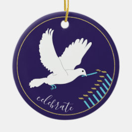 Ornamento De Cerâmica Hanukkah "DoveLightsMenorah"/Ornamento Círculo