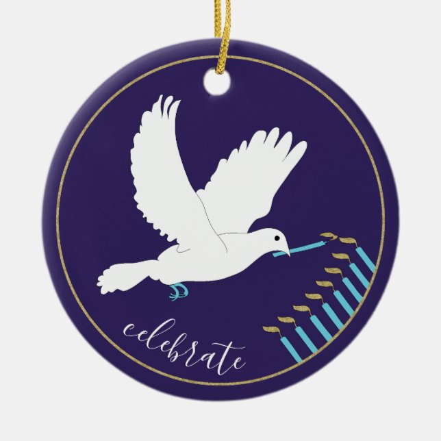 Ornamento De Cerâmica Hanukkah "DoveLightsMenorah"/Ornamento Círculo (Frente)