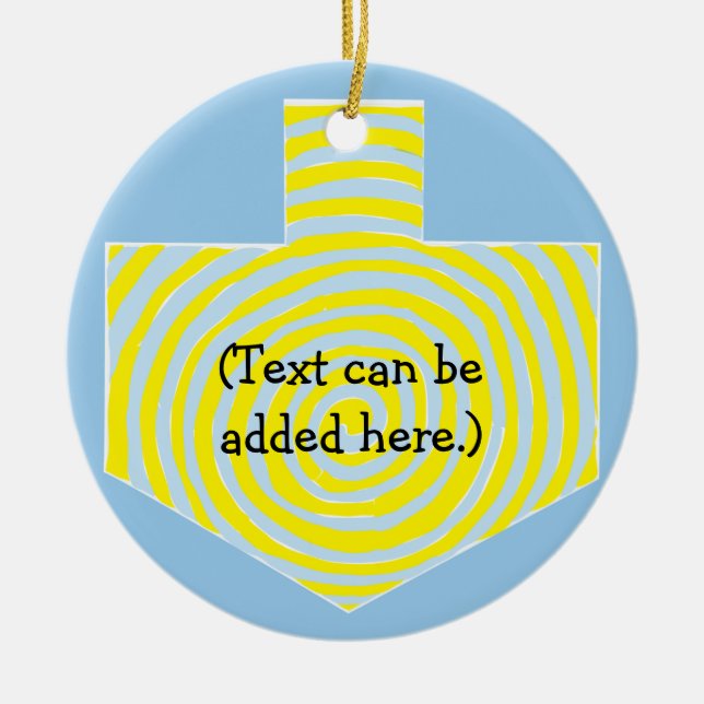 Ornamento De Cerâmica Hanukkah Dreidel/Blue/Yellow Circle Ornament (Frente)