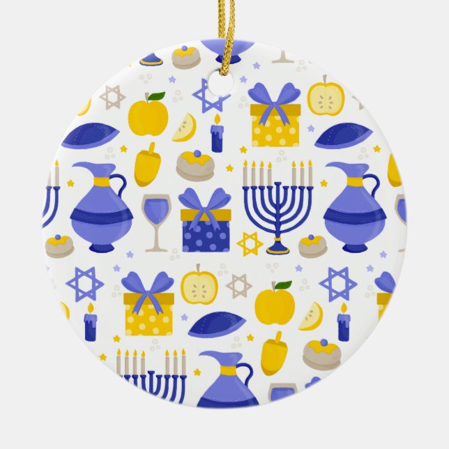 Ornamento De Cerâmica hanukkah dreidel menorah (Frente)
