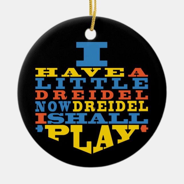 Ornamento De Cerâmica Hanukkah "Dreidel Play"/Ornamento Círculo (Frente)