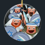 Ornamento De Cerâmica Hanukkah e o Maccabees<br><div class="desc">Ilustração dos desenhos animados do Maccabees bravo que esconde em uma caverna e que faz planos do salvamento. Festival judaico da ilustração de Chanukah.</div>