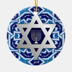 Ornamento De Cerâmica Hanukkah feliz! Estrela de David e design de