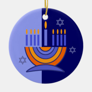 Ornamento De Cerâmica Hanukkah feliz! Menorah e design de Dreidels