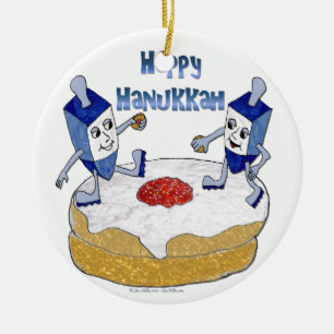 Ornamento De Cerâmica Hanukkah feliz que dança a filhós de geléia de