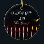 Ornamento De Cerâmica Hanukkah Happy Colorida Menorah Candles<br><div class="desc">Ornamento do Círculo de Chanucá "Chanucá Feliz Colorida Velas Menorah". (2 lado) Personalizar apagando o texto na parte frontal e traseira do ornamento. Depois, usando a cor, o tamanho e o estilo da fonte favorita, digite suas próprias palavras. Obrigados para parar e comprar. Muito apreciado! Feliz Chanukah/Hanukkah! Dê vida à...</div>