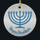 Ornamento De Cerâmica Hanukkah Menorah<br><div class="desc">.Hanukkah Menorah Ornament com texto personalizável</div>