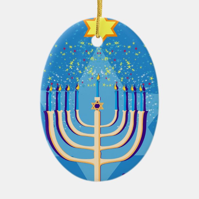 Ornamento De Cerâmica hanukkah menorah (Frente)