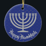 Ornamento De Cerâmica Hanukkah Menorah<br><div class="desc">.Hanukkah Menorah Ornament com cor e texto de fundo personalizáveis</div>