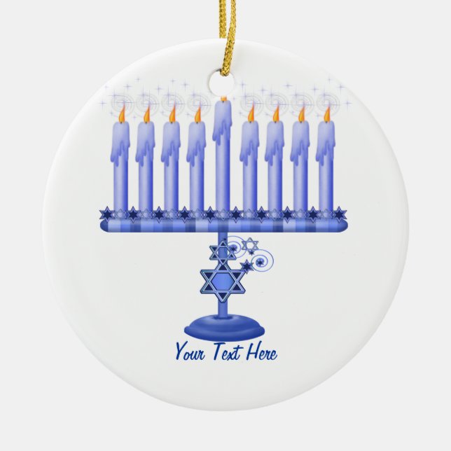 Ornamento De Cerâmica Hanukkah Menorah (personalizável) (Frente)