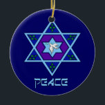 Ornamento De Cerâmica Hanukkah Peace Art<br><div class="desc">Blues de todos os tons,  lilás e lavandas em forma de flor com uma estrela com seis lados no centro é uma forma excelente de celebrar Chanucá e expressar sua individualidade ao mesmo tempo.</div>