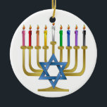Ornamento De Cerâmica Hanukkah Rainbow Candles Dourados Menorah<br><div class="desc">Você está vendo The Lee Hiller Designs Collection of Home and Office Decor,  Roupa,  Gifts and Coleções. As Designs incluem Lee Hiller Photoographic e Mixed Media Digital Art Collection. Você pode ver sua fotografia da Nature em http://HikeOurPlanet.com/ e seguir seu blog de caminhada no Hot Primavera National Park.</div>
