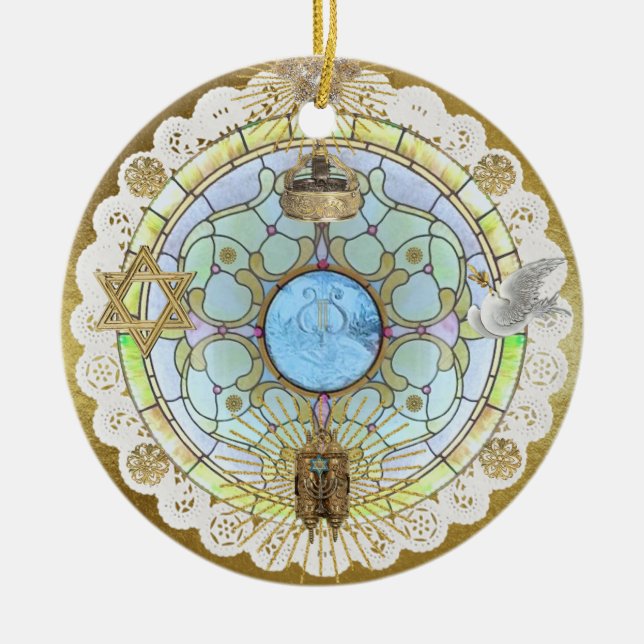 Ornamento De Cerâmica Hanukkah Sanctuary Window Ceramic Ornament (Frente)