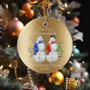 Ornamento De Cerâmica Hanukkah Snowman Natal Nosso Primeiro Chrismukkah 