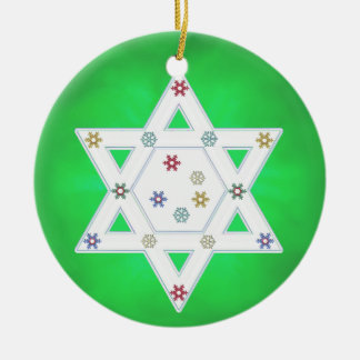 Ornamento De Cerâmica Hanukkah Star e Snowflakes Green