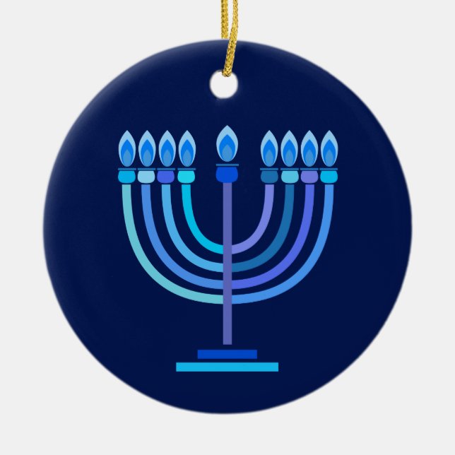 Ornamento De Cerâmica Hanukkiah Happy Hanukkah Holiday Menorah (Frente)