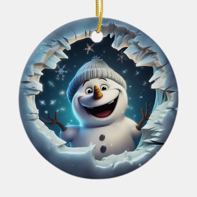 Ornamento De Cerâmica Happy 3d Snowman (Frente)