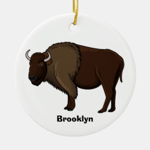 Ornamento De Cerâmica Happy American bison buffalo illustration 