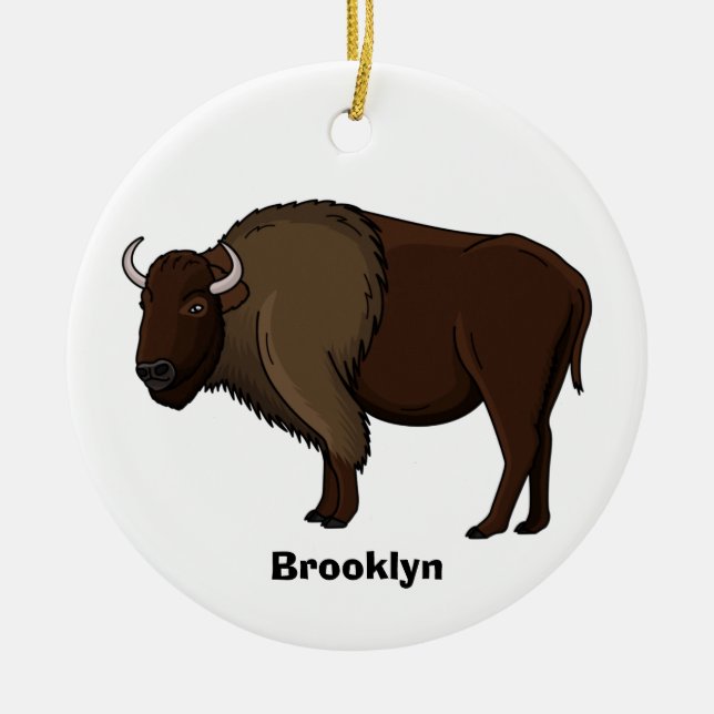 Ornamento De Cerâmica Happy American bison buffalo illustration  (Frente)