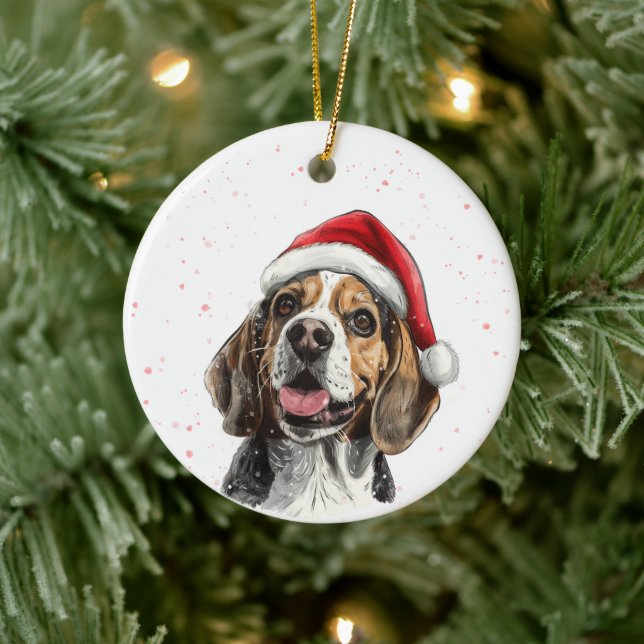 Ornamento De Cerâmica Happy Beagle Dog Christmas Personalized (Árvore)